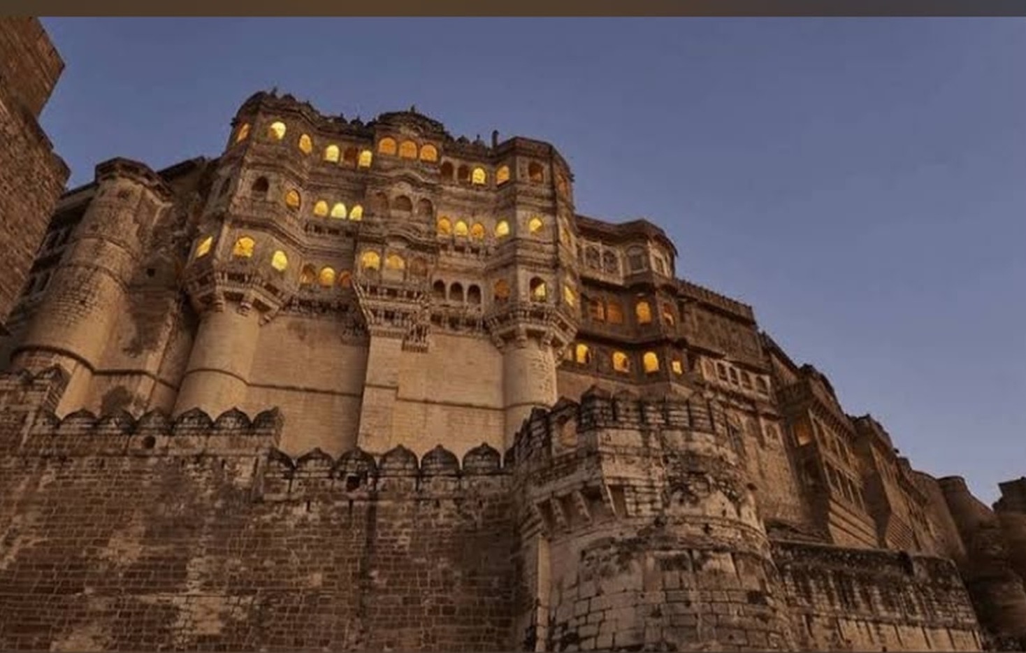 Mehrangarh Fort lit up at night